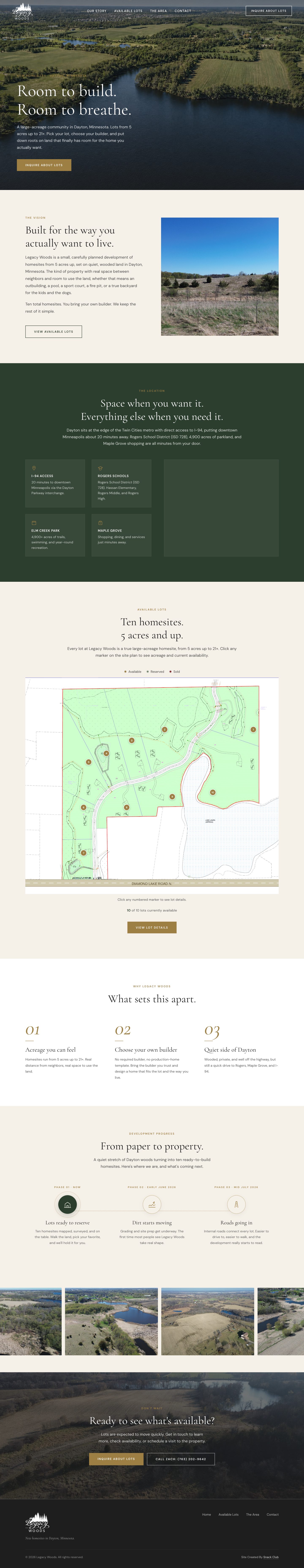The Legacy Woods website built by Snack Club