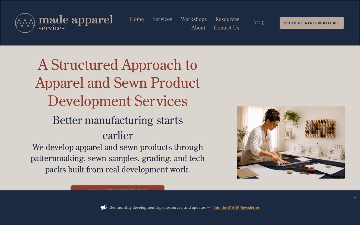 Made Apparel online store, an SEO and content client of Snack Club