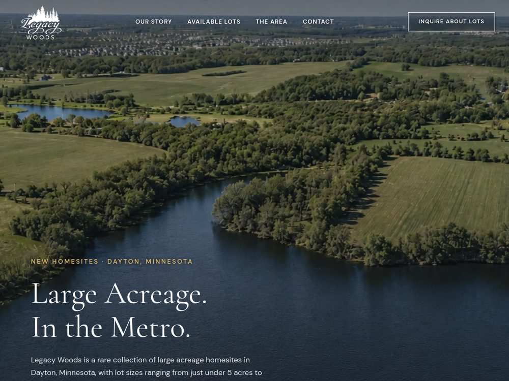 The Legacy Woods website, designed and built by Snack Club